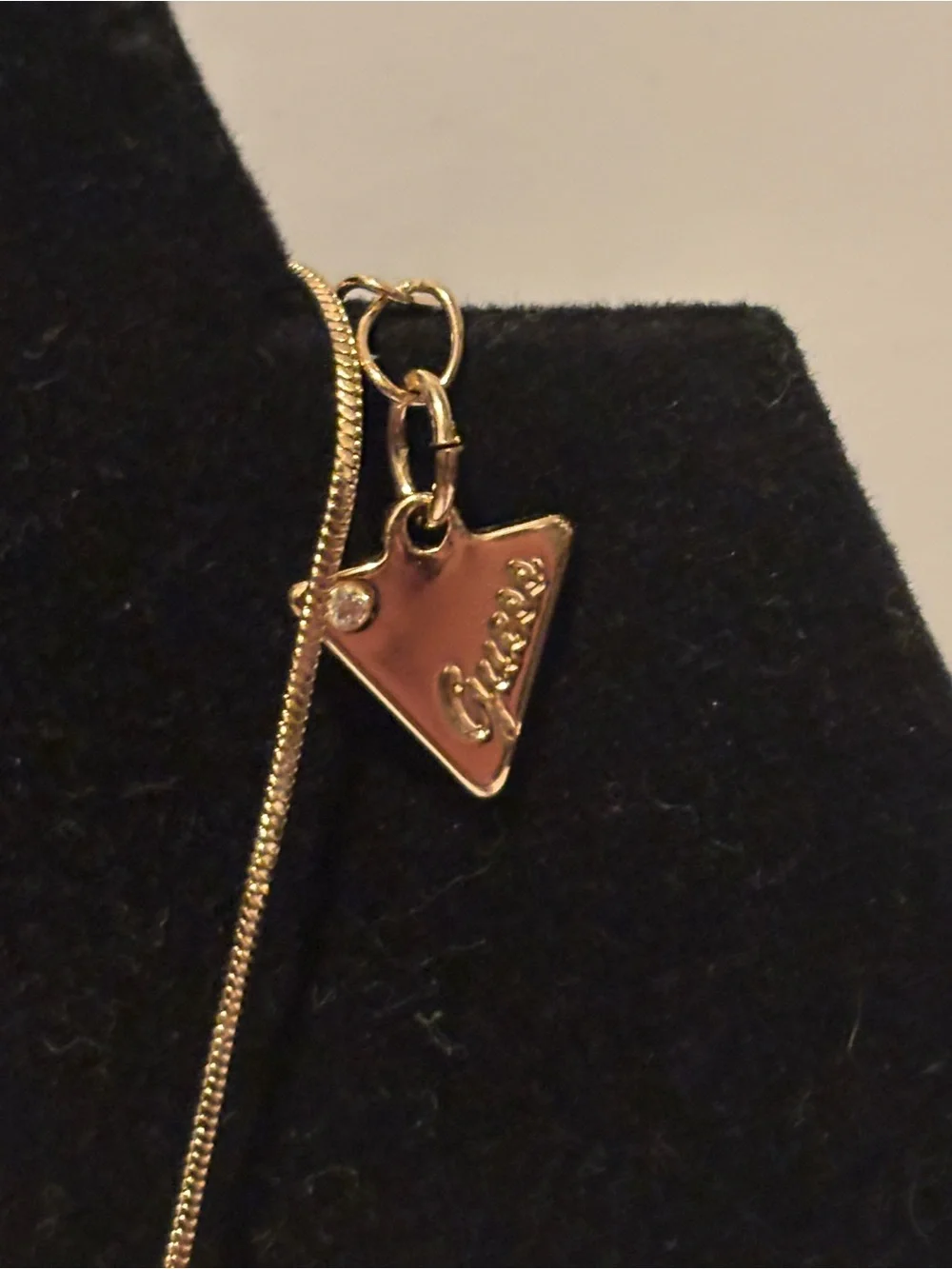 GUESS Gold Toned Stainless Steel Cylindrical Pendant & Zircon Necklace NWT